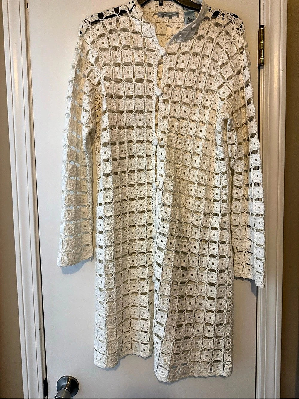Cardigan crochet Open-Front in White Large